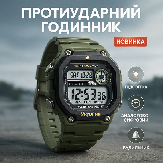 Годинник наручний електронний для хлопця, Годинник рибалки мисливця тактичний протиударний AI-16