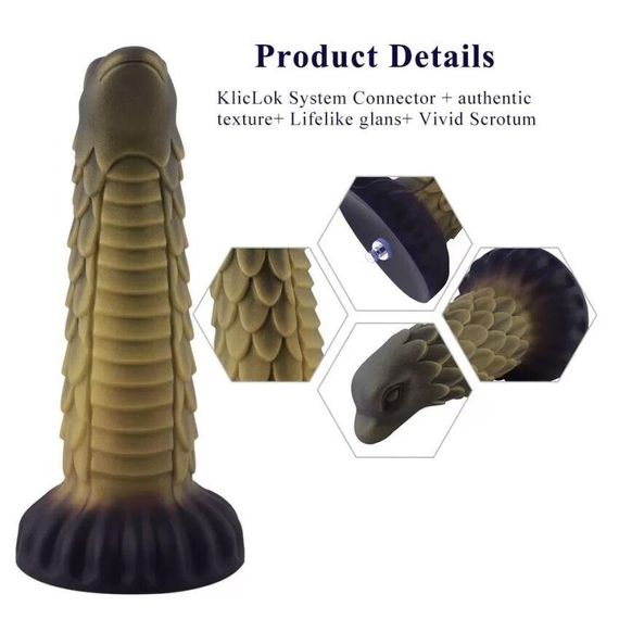 Фалоімітатор для секс-машин Hismith 8.5″ Squama Beast Silicone Dildo Monster Series, KlicLok Sex Aura | Зображення 2