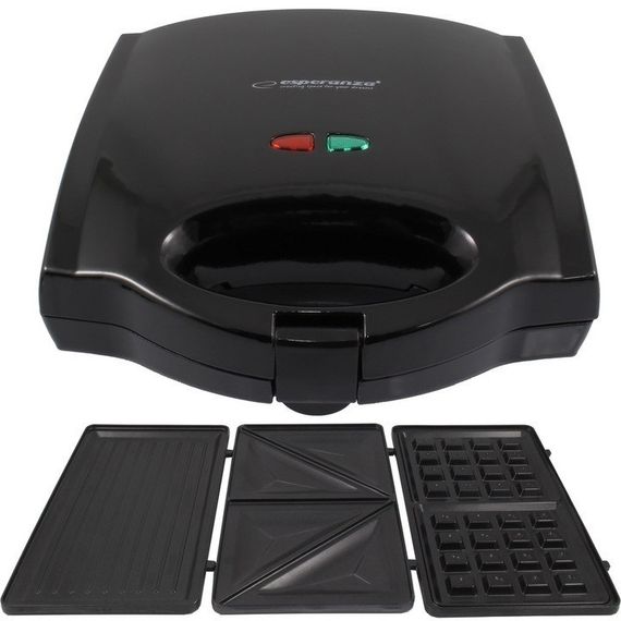 Мультипекарь 3в1 Esperanza EKT006K Portabella сэндвичница вафельница гриль со сменными панелями | Зображення 1