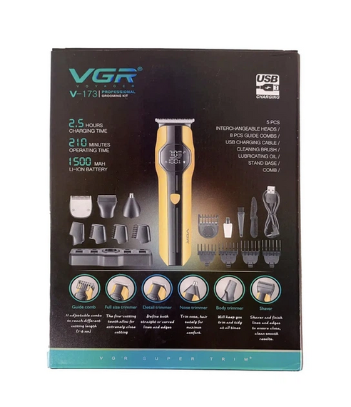 Тример VGR V-173 13в1 акумуляторний з LED-дисплеєм машинка для стрижки 5 Вт Чорний із жовтим | Зображення 4