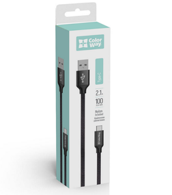 Кабель USB Type-C ColorWay CW-CBUC003-BK 2,1А 1м чорний