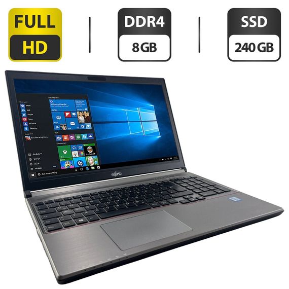 Ноутбук Fujitsu LifeBook E756 / 15.6'' (1920x1080) IPS / Intel Core i5-6200U (2 (4) ядра по 2.3 - 2.8 GHz) / 8 GB DDR4 / 240 GB SSD / Intel HD Graphics 520 / WebCam б/в