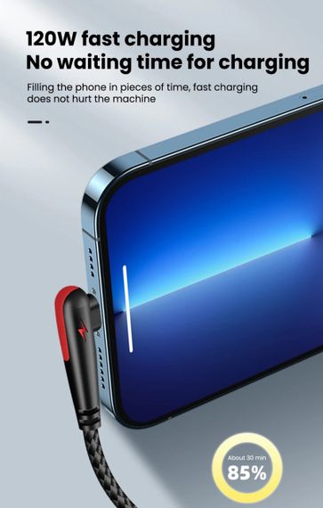 Кабель USB Type-C для швидкого заряджання Huawei Mate (1 метр), 90 градусів, берюзовий | Зображення 8