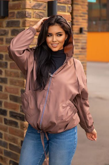 Женская свободная ветровка оверсайз с капюшоном FC1829 размер 50/54, цвет мокко | Зображення 4