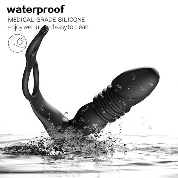 Анальный вибратор, массажер простаты с эрекционными кольцами на пенис и поступательными движениями с Д/У | Зображення 5