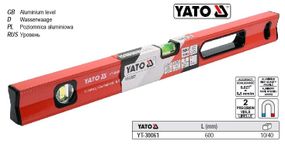Уровень алюминий YATO ривень магнит 2 вичка l=60 cм YT-30061