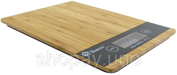 Весы кухонные электронные Domotec MS-A Wood с сенсорным дисплеем и платформой из дерева, до 5 кг | Зображення 1