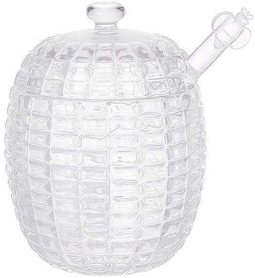 Банка-медівниця скляна "Crystal Glass" 350мл зі скляною кришкою та булавою