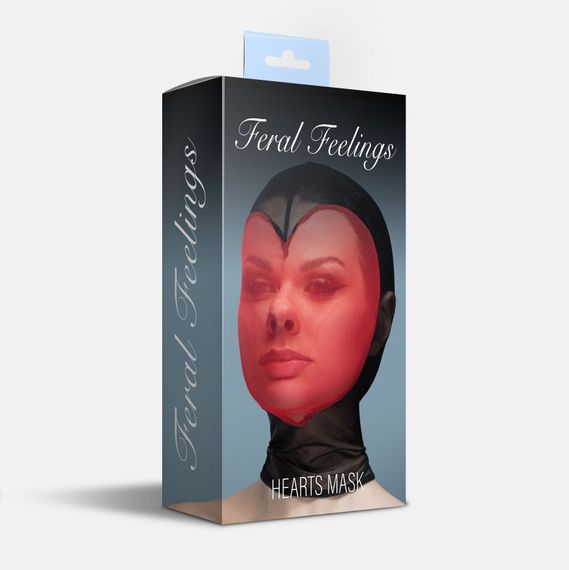 Маска серце сітка із повністю закритим обличчям Feral Feelings - Hearts Mask Black/Red | Зображення 1