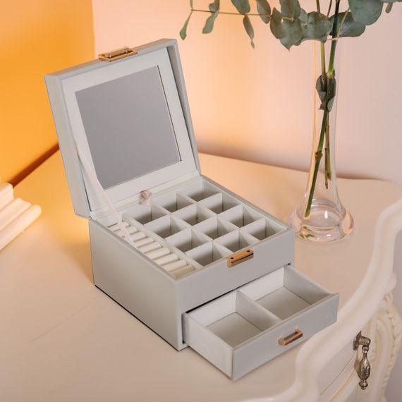 Шкатулка для украшений из эко кожи 2 яруса органайзер для ювелирных изделий HP-5-2G | Зображення 6