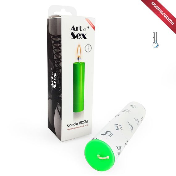 Зелена воскова свічка Art of Sex size M 15 см низькотемпературна, люмінесцентна Sex Aura | Зображення 1