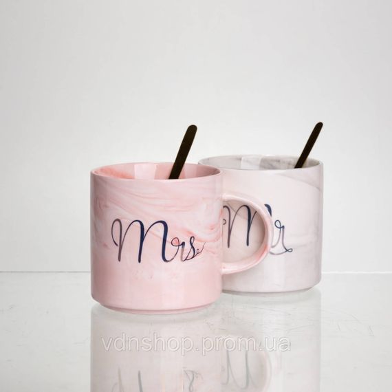 Набор парных фарфоровых чашек Mr&Mis 2 (шт) по 400 (мл) чашки на подарок с ложкой FM-28 | Зображення 2