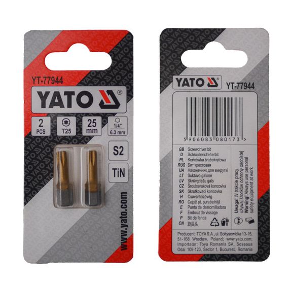 Насадка отверточная бита TORX T25 х 25 мм 2 штуки YATO YT-77944