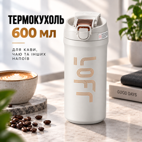 Термокружка 600 мл из нержавеющей стали 316 светло-серый, вакуумный термос с кнопкой, герметичная термочашка для кофе и чая