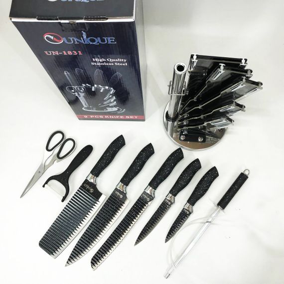 Бюджетные кухонные ножи UNIQUE UN-1831 9 шт, Хорошие ножи для поваров, Набор кухонных ножей для поваров NO-77 | Зображення 5