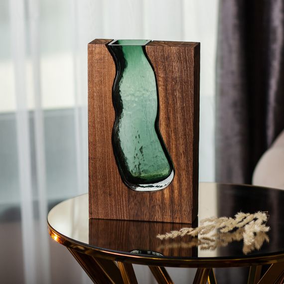 Скляна ваза з дерев'яною рамою, прямокутна 23,5 см | Зображення 4