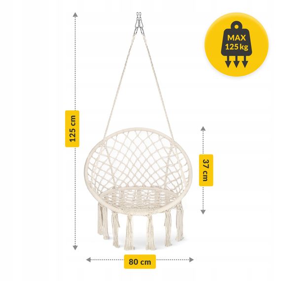 Крісло-гойдалка 4FIZJO Boho Dream 80 см підвісна, плетена Beige (P-5905973404518) | Зображення 3