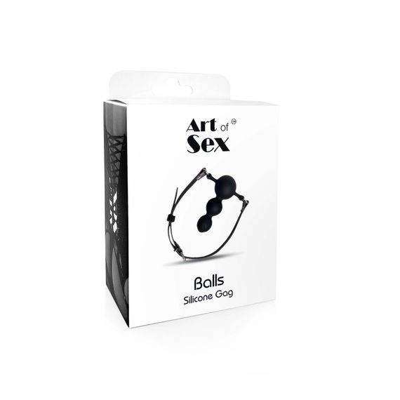 Кляп силіконовий Art of Sex - Balls, натуральна шкіра, чорний | Зображення 2