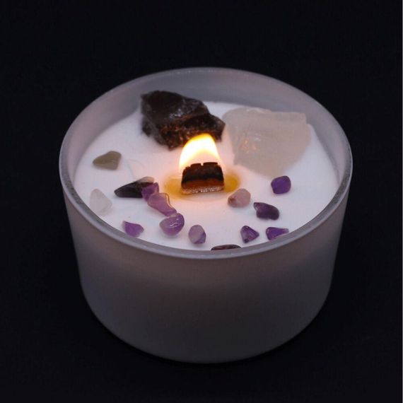 Свічка соєва з камінням Chakra Коронна Чакра дерев'яний гніт 175г 5056368333385 | Зображення 3