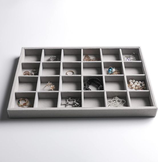 Органайзери для прикрас набір 4 шт, сірий, лотки оксамитові для каблучок, сережок, браслетів, намиста, біжутерії | Зображення 1
