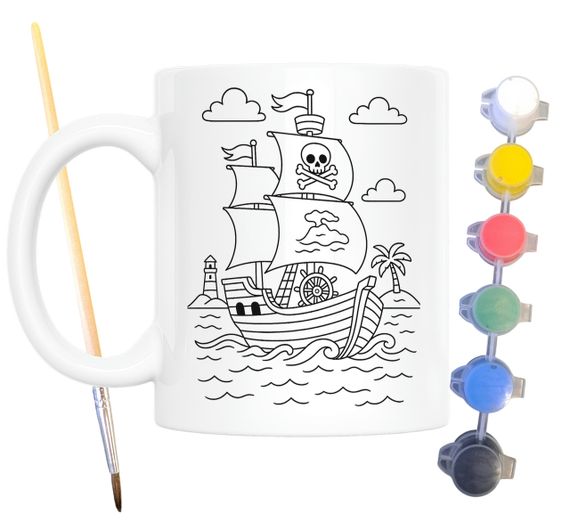 Набор для творчества кружка раскраска Пиратский корабль 330 мл белая (КР0146) | Зображення 1