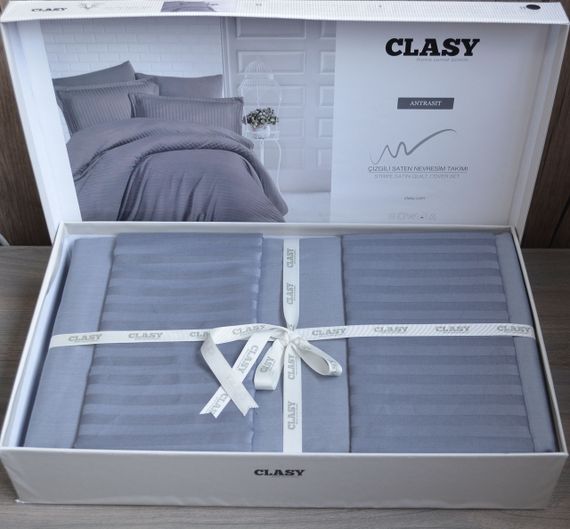 Постільна білизна Clasy Stripe Satin 200х220 Antrasit | Зображення 1
