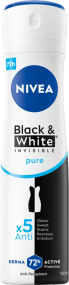 NIVEA Black & White Invisible Антиперспірант-спрей, 72 години, Pure 150 мл