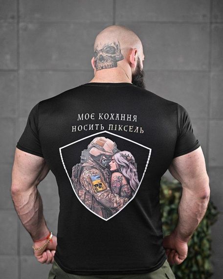 Тактична футболка, що відводить піт, любов чорна ДЛ6548