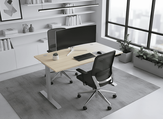 Стіл з електричним регулюванням висоти, двомоторний, 2-ступеневий, з двома заглушками, сірий каркас, 1600х800х718-1223 мм | Зображення 2