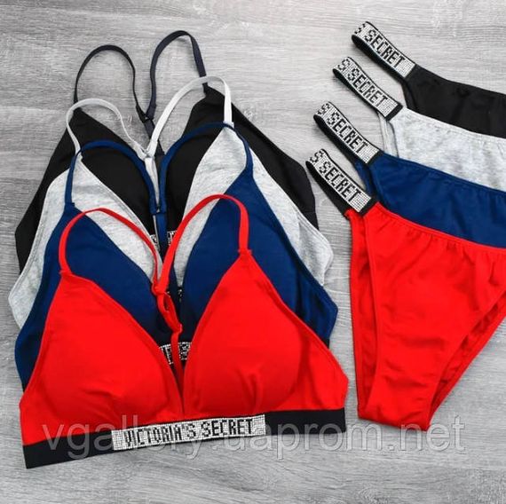 Жіночий комплект нижньої білизни Victoria`s Secret із стрейч-бавовни зі стразами | Зображення 1