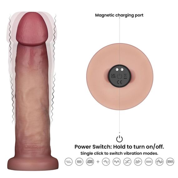 Реалістичний вібратор - Vibrating Sliding Skin Pro II Dual Layer Silicone Dong 9" Flesh Sex Aura | Зображення 9