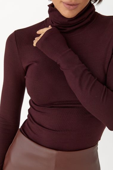 Однотонний гольф із високою горловиною - баклажан цвет, L (є розміри) | Зображення 3