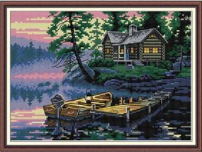 Набор для вышивания по нанесённой на канву схеме "Waterfront Home 4". AIDA 14CT printed 30*21 см
