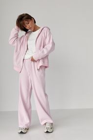 Теплий спортивний костюм із худі з капюшоном та прямими штанами - пудра цвет, M/L (є розміри)