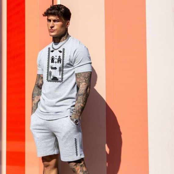 Мужской летний спортивный костюм шорты и футболка IS518 цвет серый размер 54/56 | Зображення 1