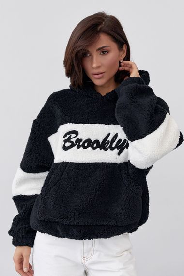Женское худи из экомеха с надписью Brooklyn - черный цвет, M (есть размеры) | Зображення 4