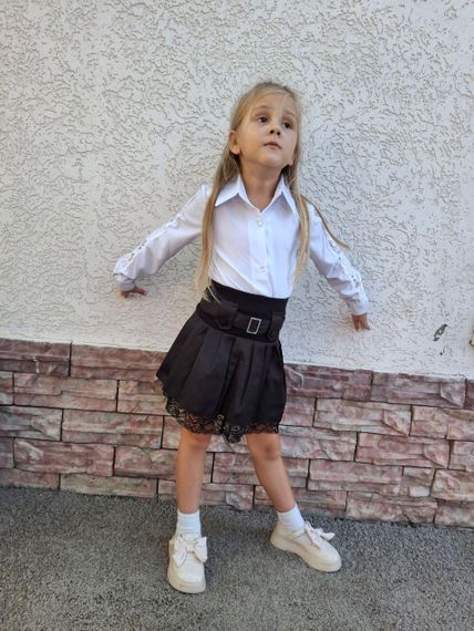 Дитяча шкільна спідниця на дівчинку с мереживом та високой посадкой колір чорний розмір 140, SBR5021 | Зображення 5