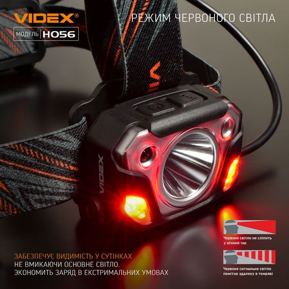 Ліхтарик LED налобний 1400Lm 6500К чорний VLF-H056 Videx | Зображення 6