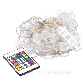 Гирлянда RGB с пультом "Шарик большой" D-52 Smart, USB 50L 5 метров, изменяет цвет