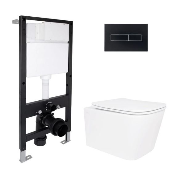 Готовое решение Qtap для ванной комнаты: подвесной унитаз Crow Rimless 485x340x330 + комплект инсталляции Standard (линейная