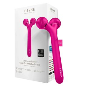 Электронный ультразвуковой ролик для лица GESKE Sonic Facial Roller 4в1 gray, Малиновый