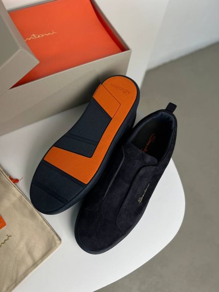 Сліпони Santoni без шнурівки темно-синіі замша ob439 | Зображення 6