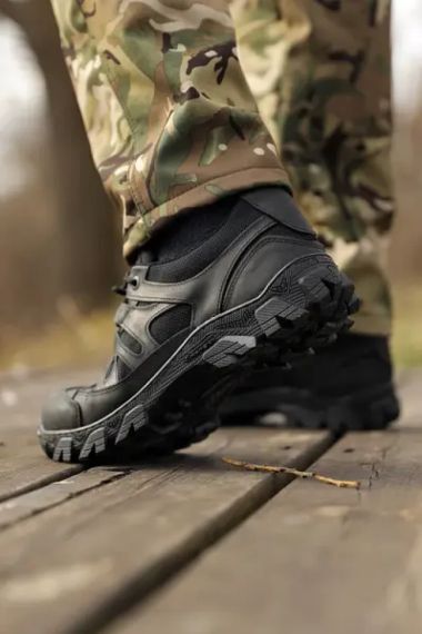 Тактичні літні кросівки Crazy шкіра вставки Cordura чорні | Зображення 1