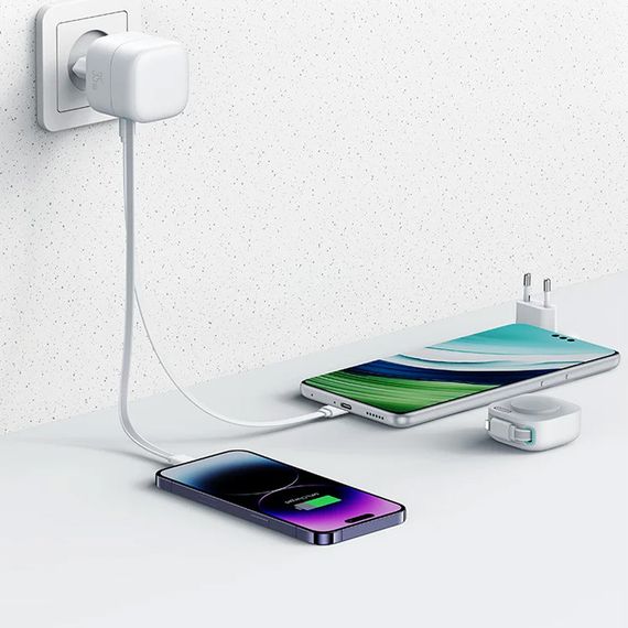 МЗП Usams US-CC209 GaN With Lightning Magnetic Retractable Cable Module XMF Ser. 35W (2USB-C) White | Зображення 2