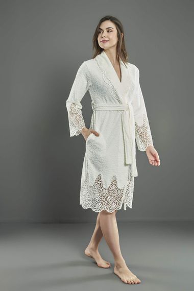 Жіночий трикотажний халат Nusa 0501 кремовий 3XL | Зображення 6