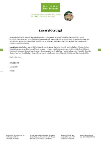 Гель для душа "Sanct Bernhard" с эфирным маслом Лаванды, натуральное основание, 250 мл., Германия | Зображення 2