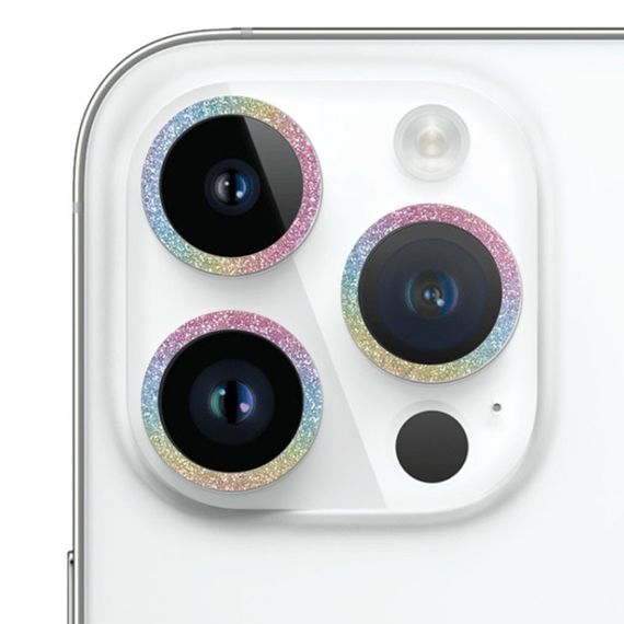 Захисне скло Metal Sparkles на камеру (у упак.) для Apple iPhone 15 Pro (6.1") /15 Pro Max (6.7") Бузковий / Rainbow