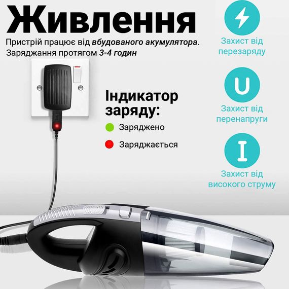 Акумуляторний автомобільний пилосос Podofo W7416, портативний, з сухим та вологим очищенням | Зображення 3