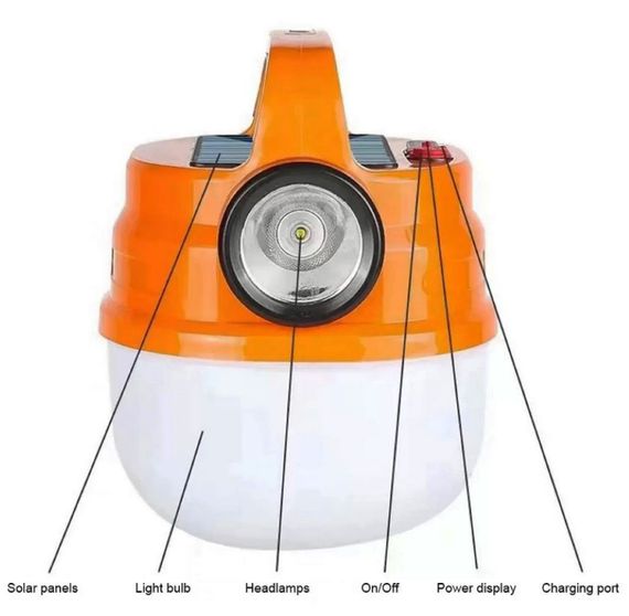 Подвесной аккумуляторный фонарь светильник Hurry Bolt HB-V70 LED с крючком и солнечной панелью | Зображення 5