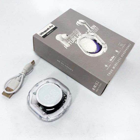 Бездротові навушники TWS T8 PRO з прозорим кейсом Вакуумний LED дисплей Bluetooth 5.3. UH-814 Колір: білий | Зображення 2